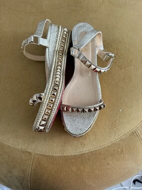 Christian Louboutin Metallic Gold Studded Women’s Ankle-Strap Sandals